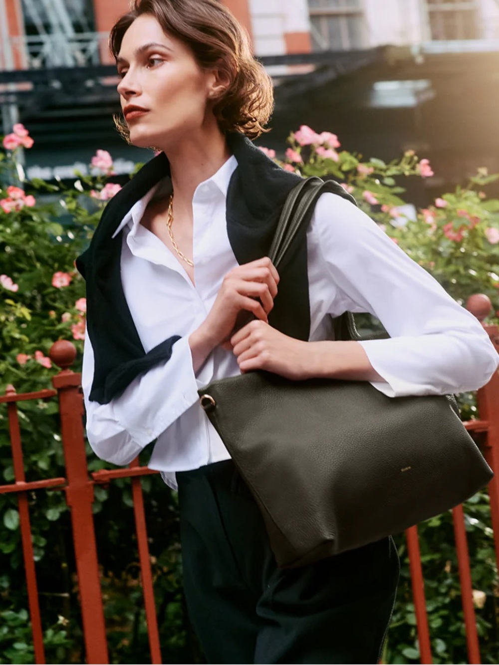 Cuyana Olive Green Pebbled Leather Tote - Picture 2 of 8